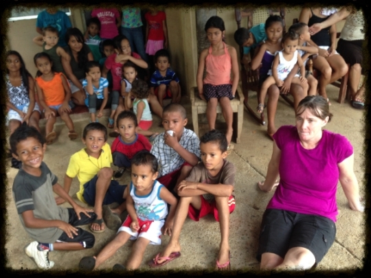 Cindy and kids watching a Bible story