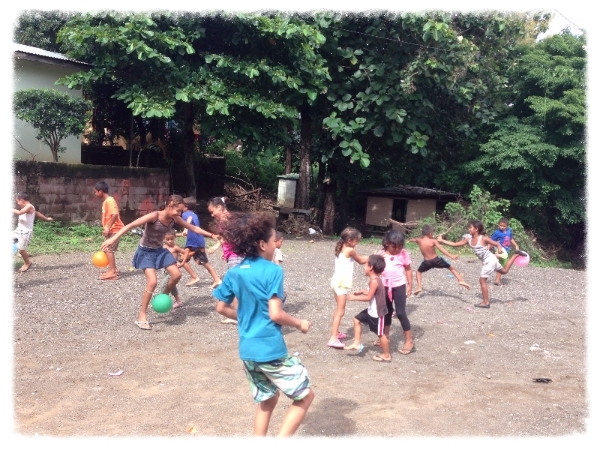 Kids playing in the plaza