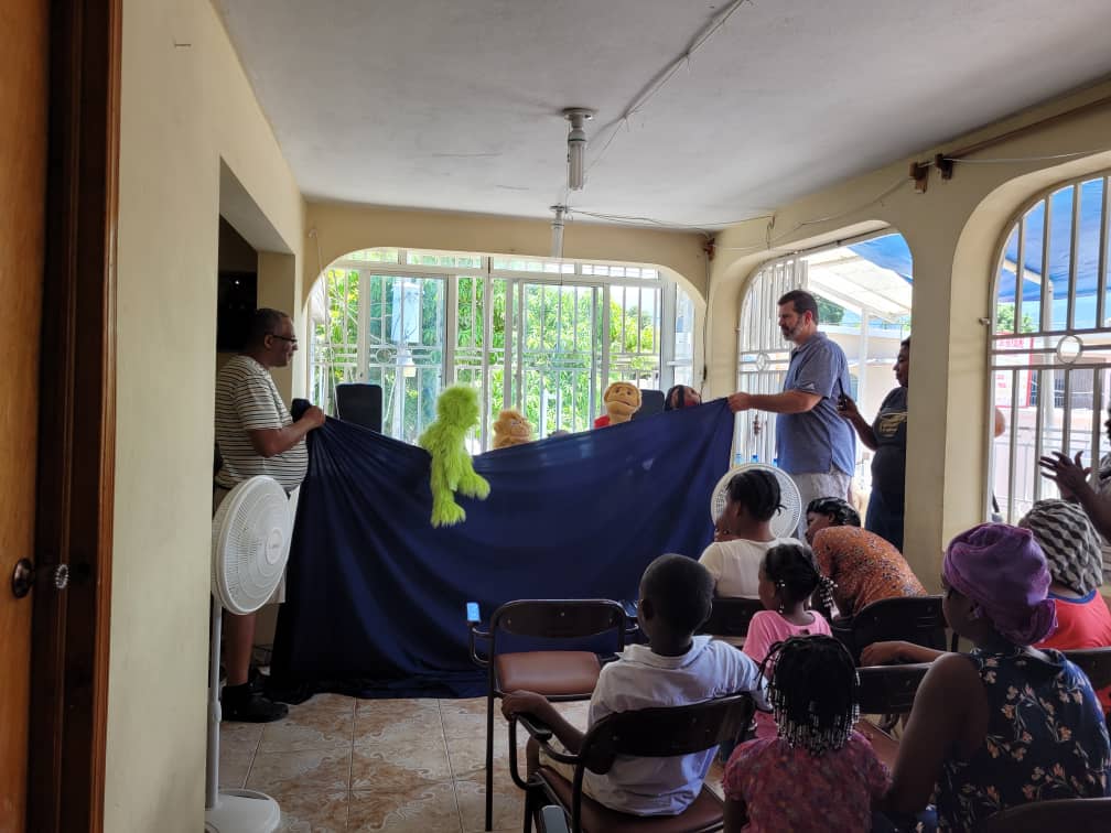 One of the puppet shows that we did in Haiti